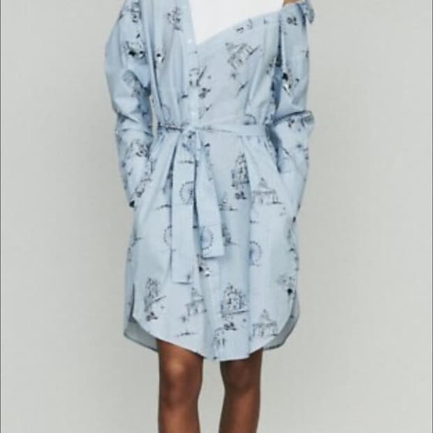 마쥬 maje 오프숄더 스트라이프 프린트 셔츠 원피스 1사이즈