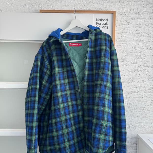 [SUPREME] 슈프림 타탄 플란넬 후드 셔츠 블루 - 23FW