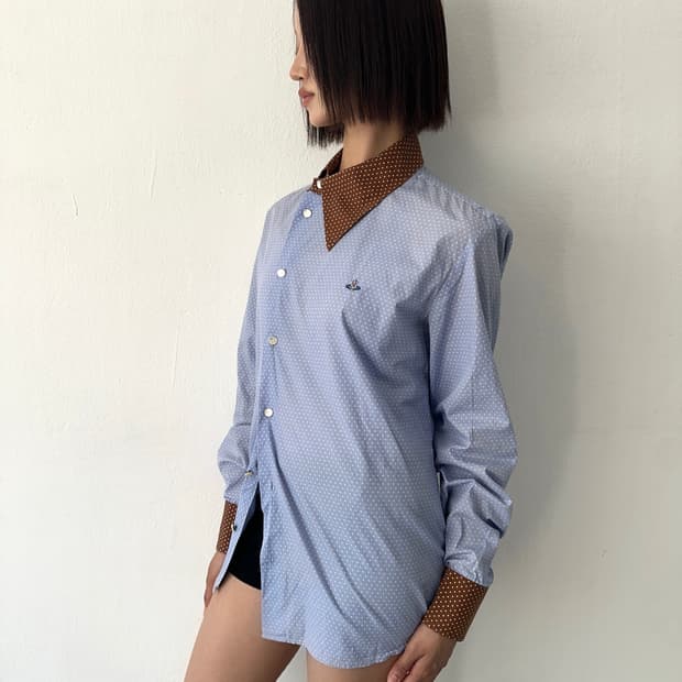 비비안웨스트우드 비대칭 폴카도트 셔츠 블루