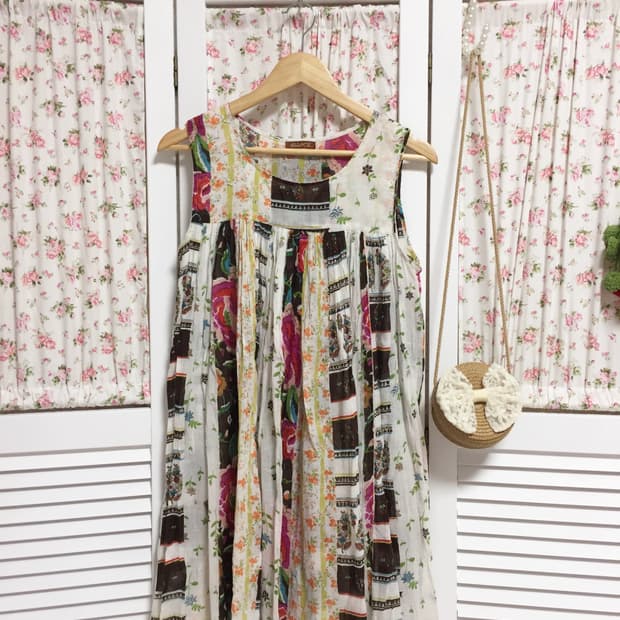 빈티지 히피모리걸 하구미 패턴 슬리브리스