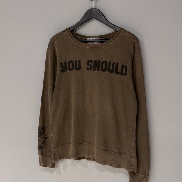 Beams 빔즈 디스트레스드 레터링 롱슬리브 