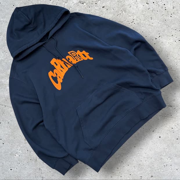 [L] 칼하트 네이비 오렌지 로고 후드티 B284