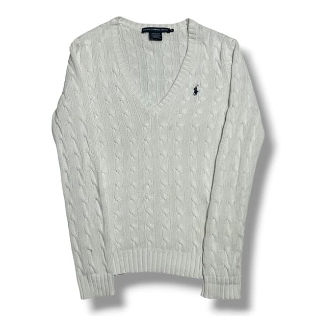 Polo Ralph Lauren 스포츠 여성용 화이트 브이넥 니트