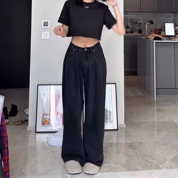 돈비레잇 투턱 와이드데님 흑청 xs