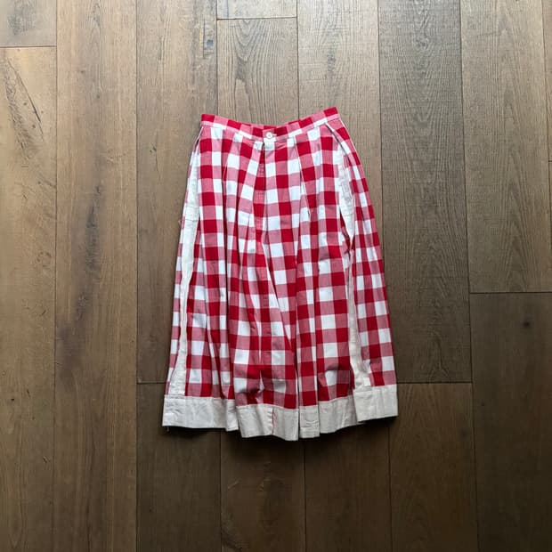 Gingham Check Distressed Pleats Skirt