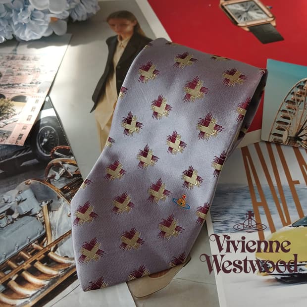 비비안웨스트우드 실크 실버톤 패턴 넥타이 8.9cm A+등급 A19479