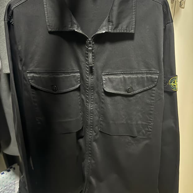 스톤아일랜드 코튼 사틴 오버셔츠 블랙