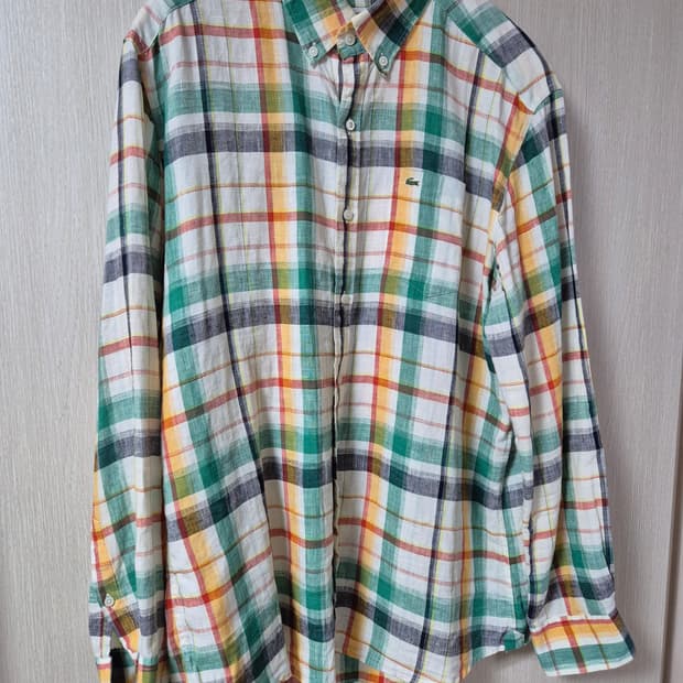 라코스테 멀티컬러 체크 셔츠 린넨100% 남방 105