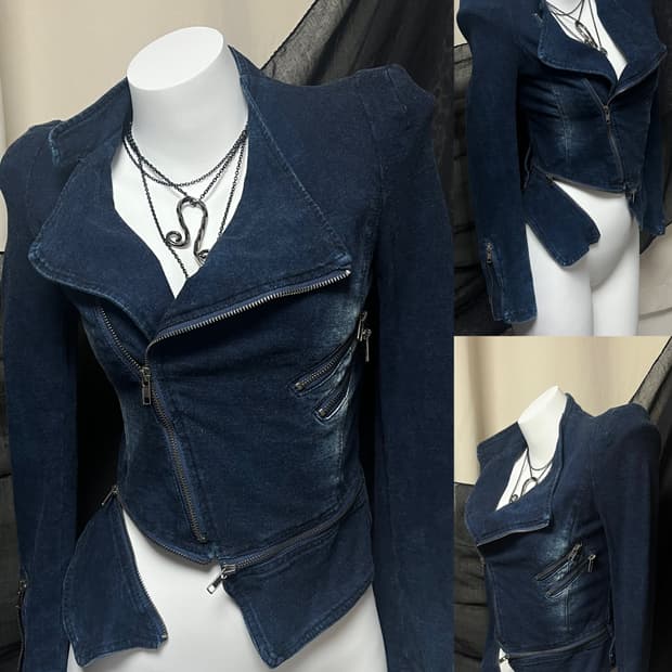 Asymmetric zipper v-kei mood 데님 자켓 M