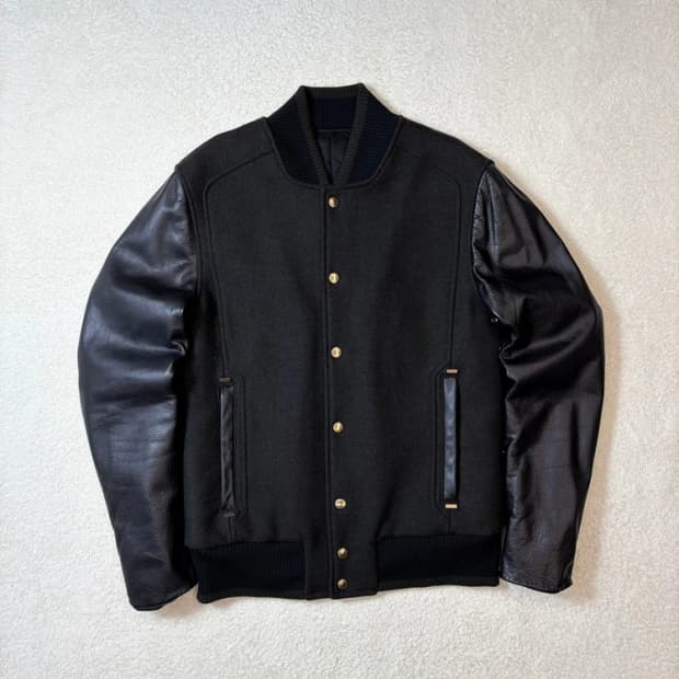 타임옴므 12FW 소가죽 배색 울 바시티 자켓 PN6056