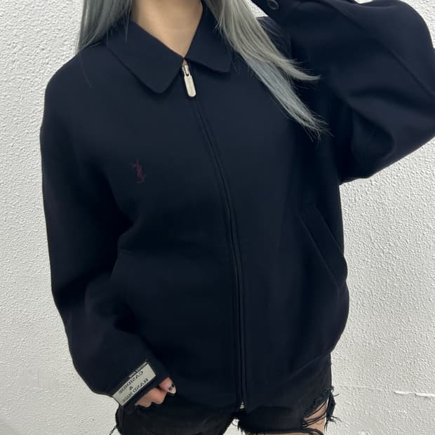 입생로랑 버건디 로고 카라 네이비 카라자켓 105