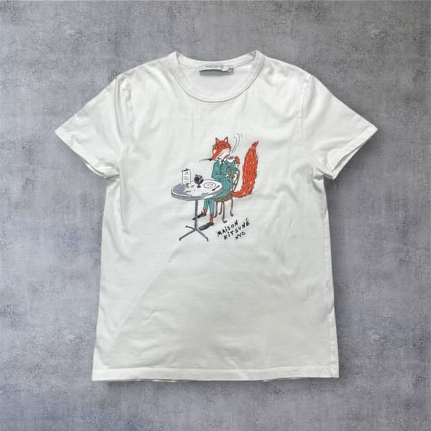 메종키츠네 화이트 올리 커피 폭스 반팔 티셔츠 M