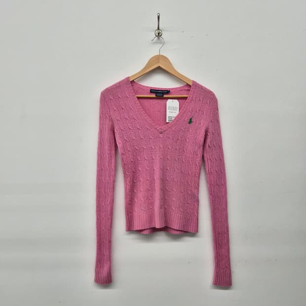 폴로 랄프로렌 핑크 케이블 V넥 니트 여성 S