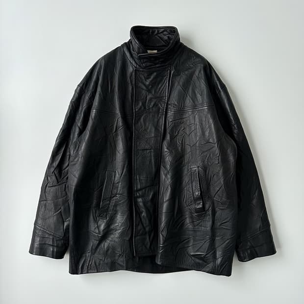 70s VTN inderstries 프렌치 파이어맨 하이넥 레더 코트