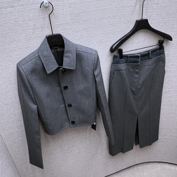 준지 여성 셋업 투피스 자켓 슬릿 스커트