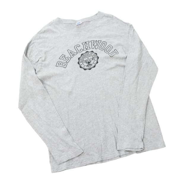 챔피온 빈티지 비치우드 칼리지 프린트 그레이 긴팔 티셔츠 (XL)