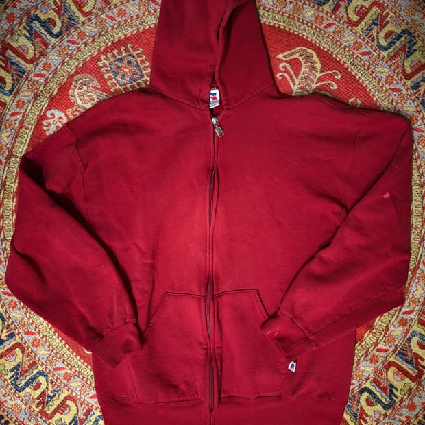 90s 미제 러셀 빈티지 후드집업 레드