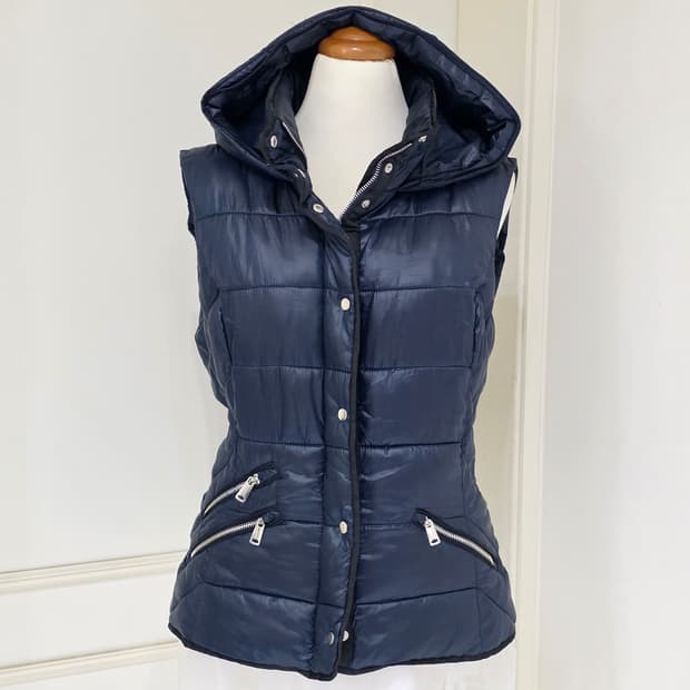 ZARA TRAF) Y2K 네이비 후드 패딩 빈티지 그런지 보헤미안 조끼