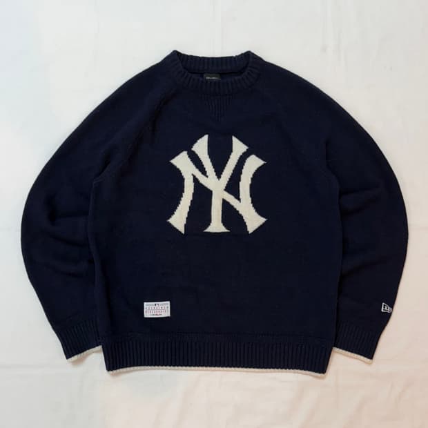 뉴에라 양키스 NY 빅로고 울 니트 네이비