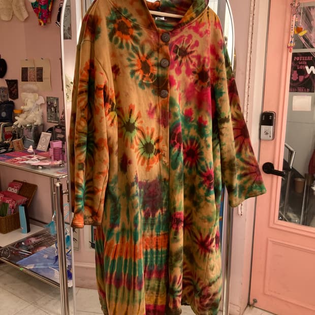 빈티지 브라운 타이다이 롱코트