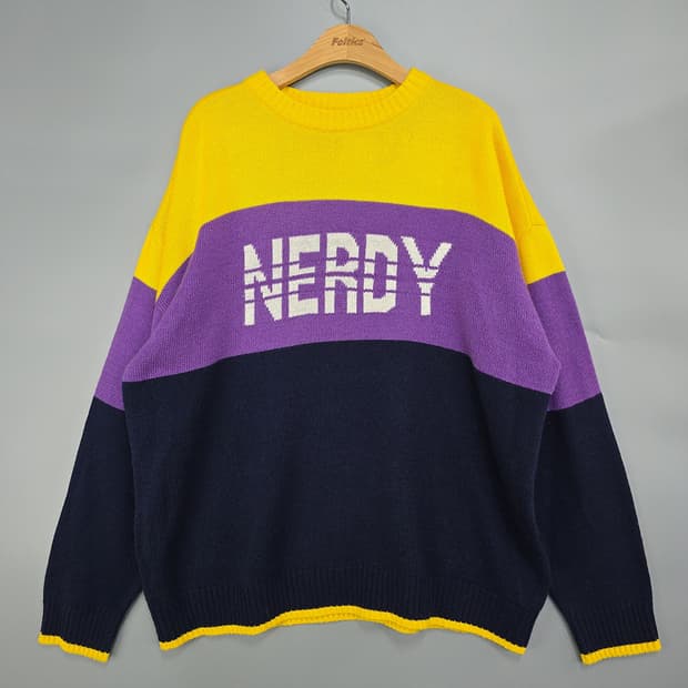 널디(Nerdy) 배색 로고 니트 L