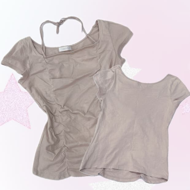 any sis 핑크 타이 셔링 포인트 반소매 반팔 티셔츠 갸루 러블리 