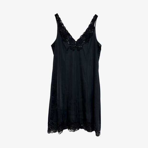 Lace Trim Slip Dress - Black