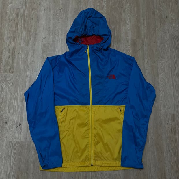 노스페이스 컴팩트 후드 블루/옐로우 바람막이 자켓 M(95)
