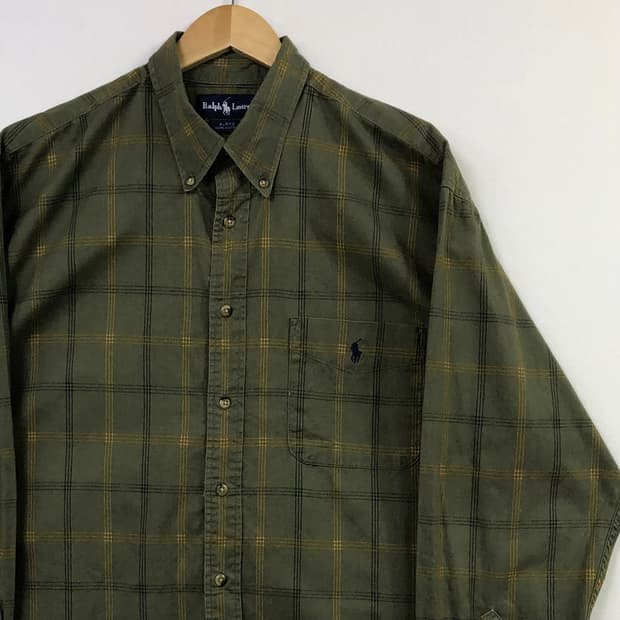 Xxl 폴로 체크 카키코튼 셔츠