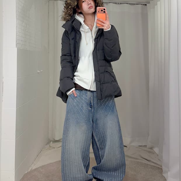 아베크롬비 울프죠 패딩 큐빅 쿨 데님 스트릿 코디 세트