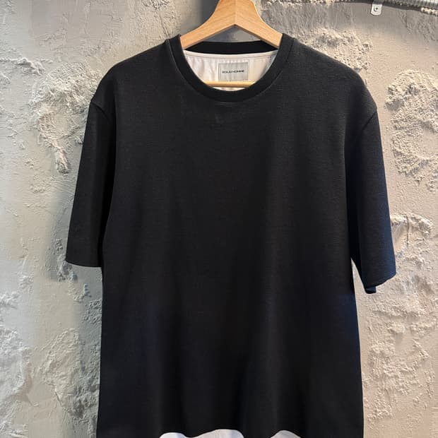 솔리드옴므 배색 반팔 티셔츠 블랙 50