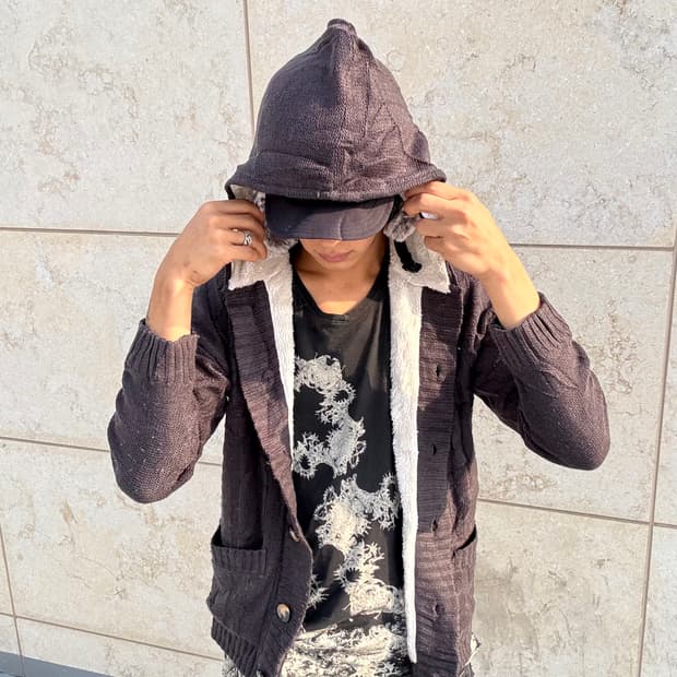 “Vintage”Grey Knit Hoodie Cardigan