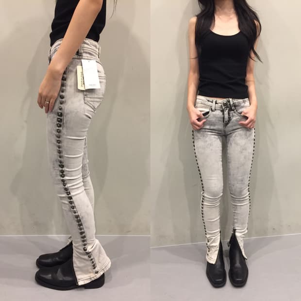 워싱 스터드 데님 팬츠