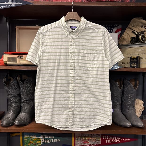 파타고니아 오가닉코튼 올리브 스트라이프 라이트코튼 셔츠 N1026