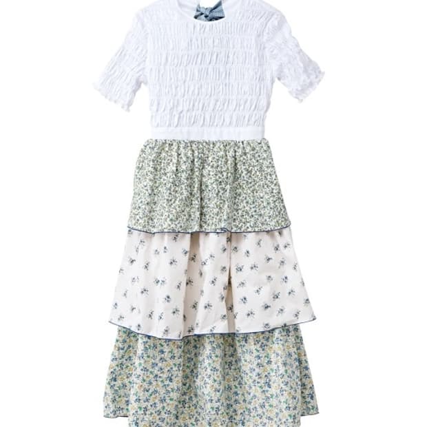 새제품 Lmml 화이트 스모킹 플라워 티어드 캉캉 원피스