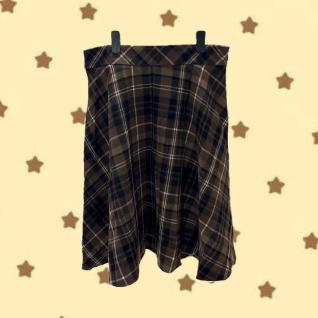 빈티지 브라운 체크 미디 스커트