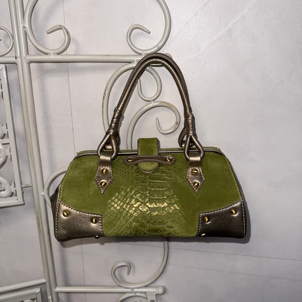 Khaki gold suede python mini 숄더백