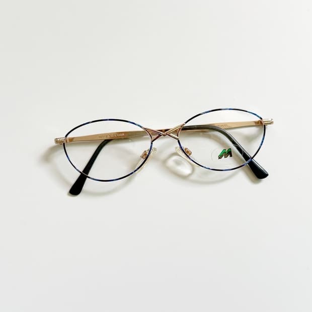 90s 독일제 MEITZLER 블루 골드 슬림 오벌 빈티지 안경