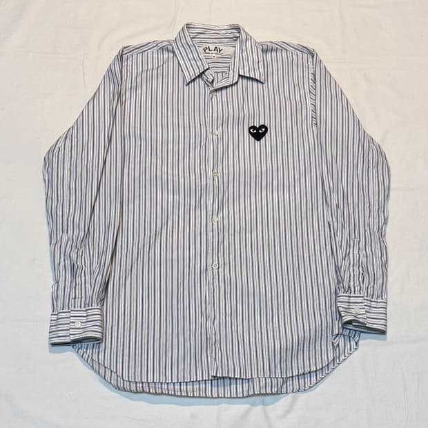 꼼데가르송 플레이 스트라이프 셔츠 블루