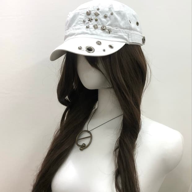 white studded distressed cap