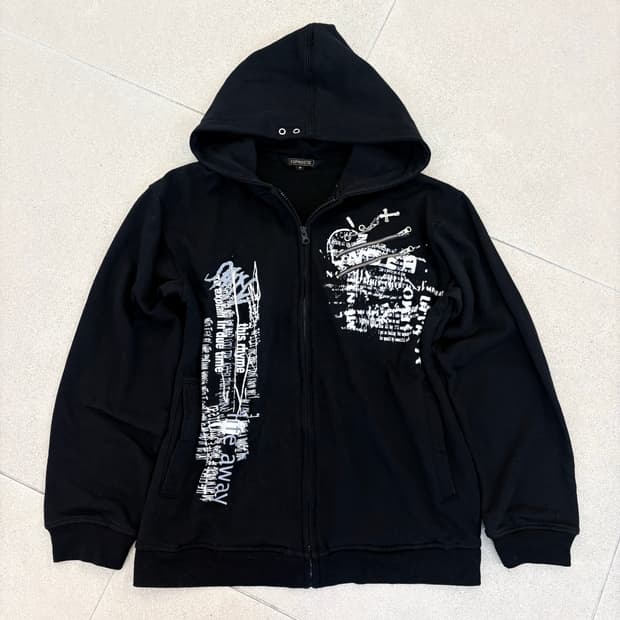 블랙 y2k 레터링 후드집업