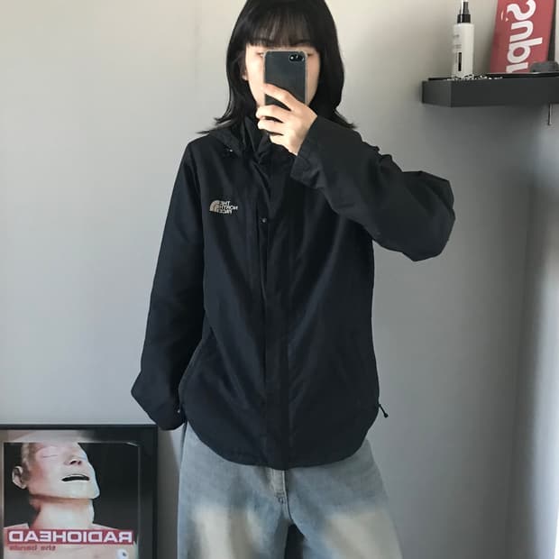 노스페이스 로고 윈드 블랙 바람막이 자켓