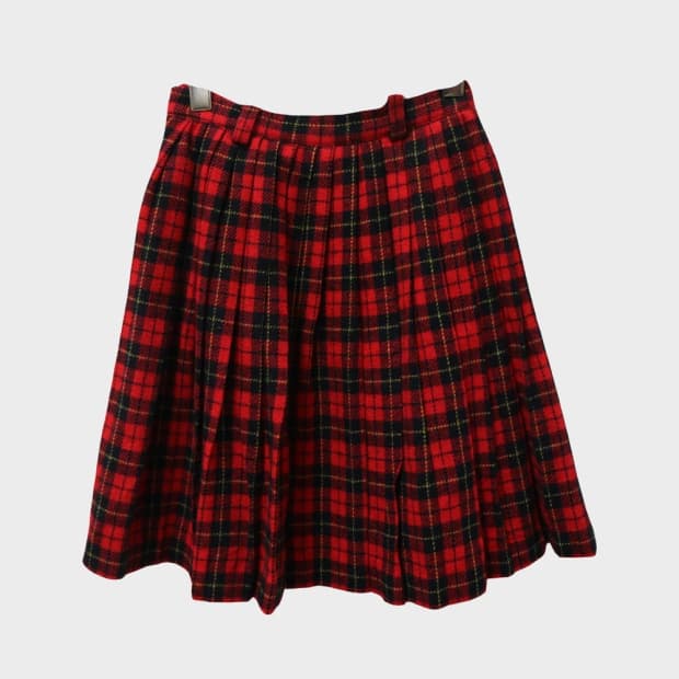 LUCY MAY 체크 플리츠 울 혼방 미디 스커트 61924