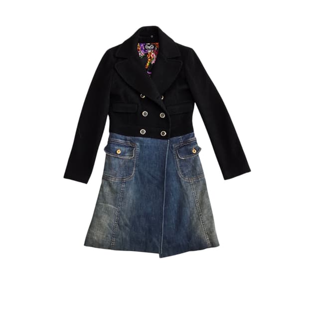 D&G 돌체앤가바나 블랙앤데님 더블 브레스트 울 코트 