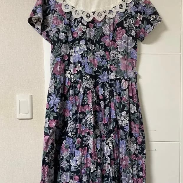 빈티지 레이스 카라 플라워 플로럴 꽃무늬 원피스 레트로 해외빈티지