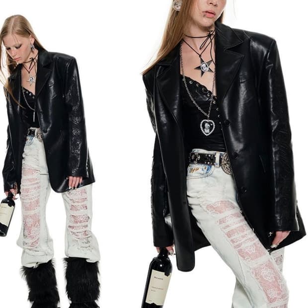 1JINNSTUDIO ripped lace jeans women's vi