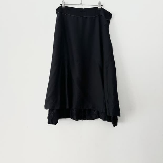 shirring lace mix skirt / black