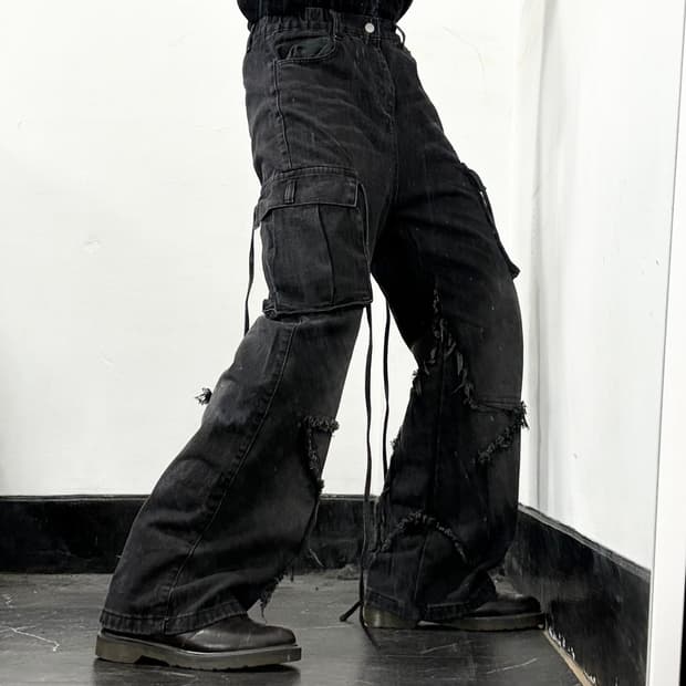 (새상품) 알프릭에덴 스타 와이드 데님 카고 팬츠