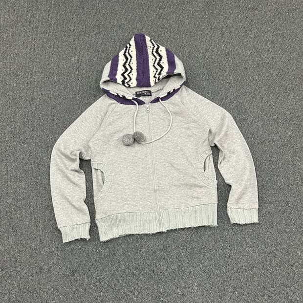 M)Japanese vintage 여성 패턴 니트 후드집업