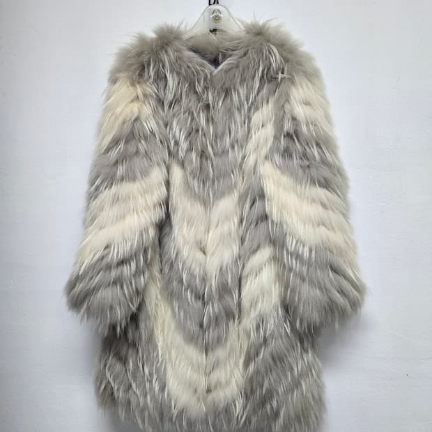 퍼코트 여우털 롱자켓 아이보리/그레이